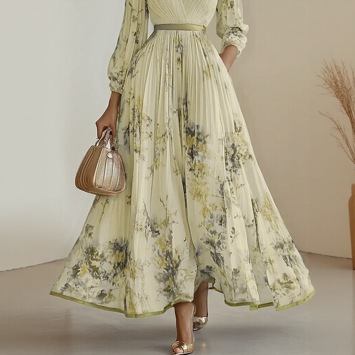 Rowella | Women's Pleated V-Neck Maxi Dress