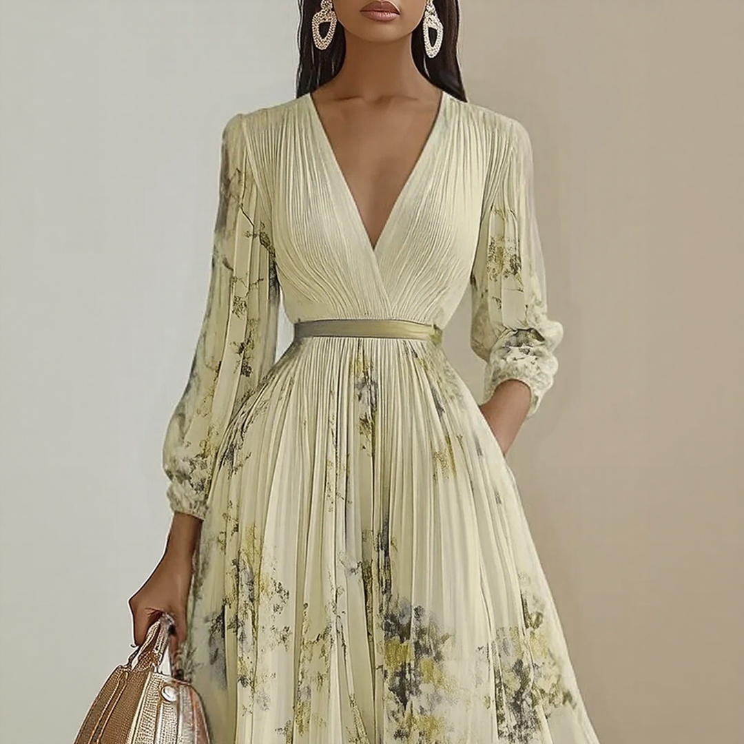 Rowella | Women's Pleated V-Neck Maxi Dress