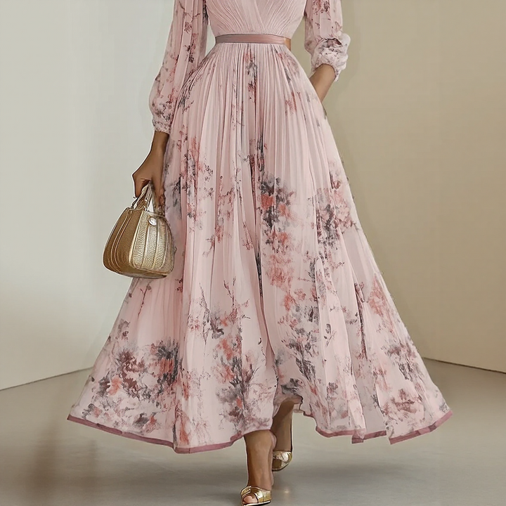 Rowella | Women's Pleated V-Neck Maxi Dress