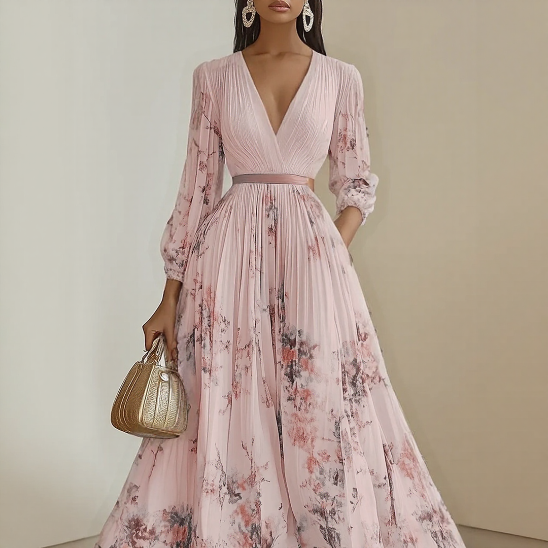 Rowella | Women's Pleated V-Neck Maxi Dress