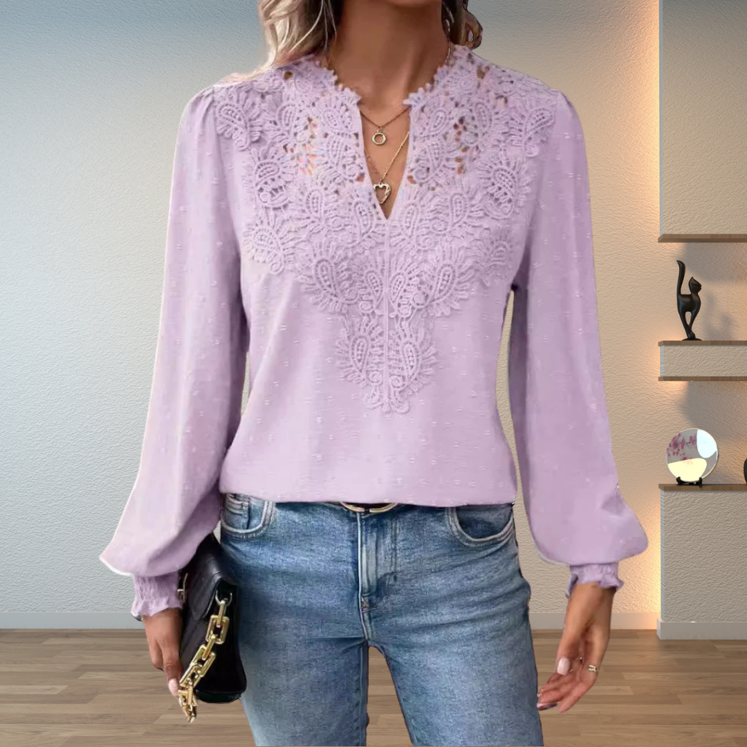 Nyra | Women's Lace Detail Long Sleeve Blouse