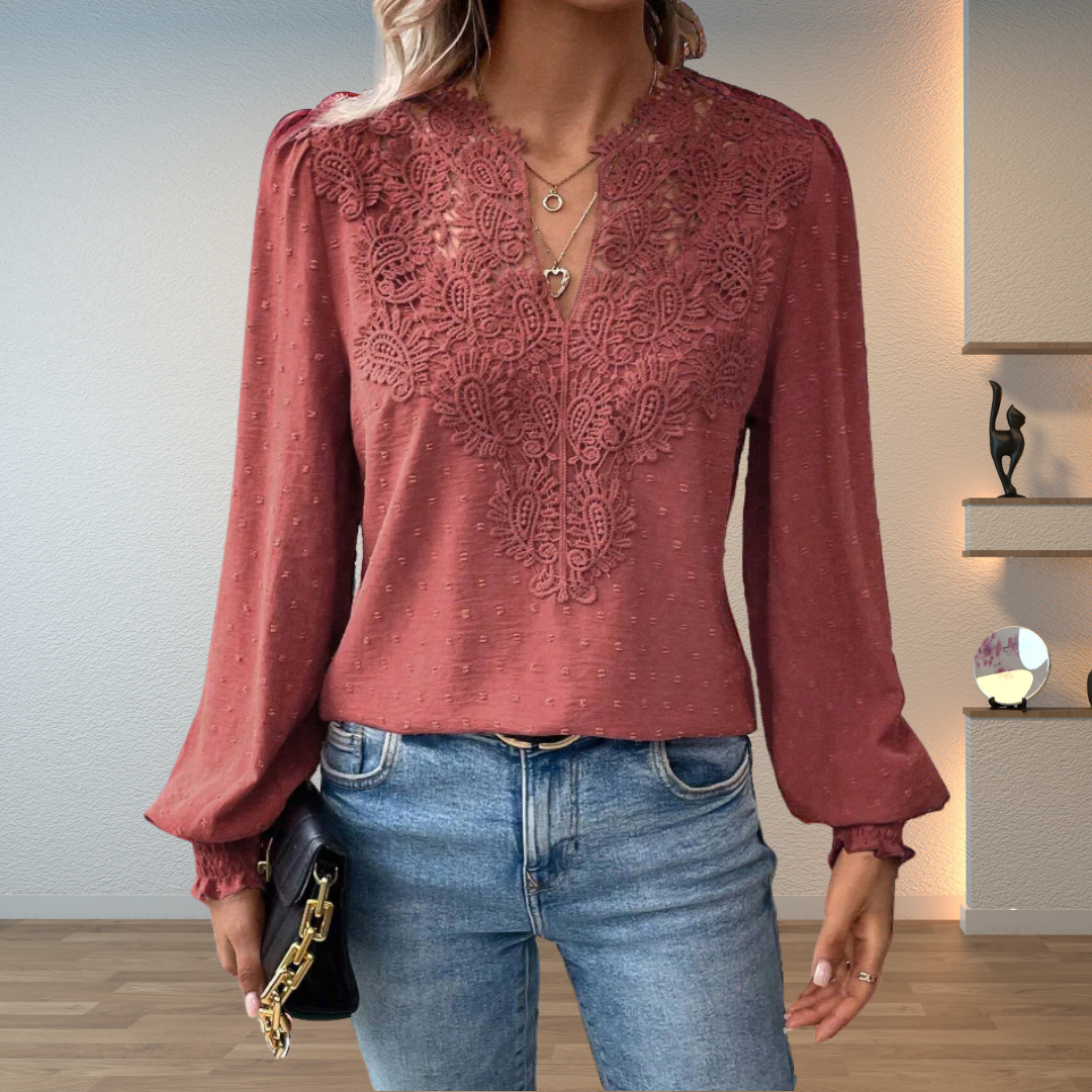 Nyra | Women's Lace Detail Long Sleeve Blouse