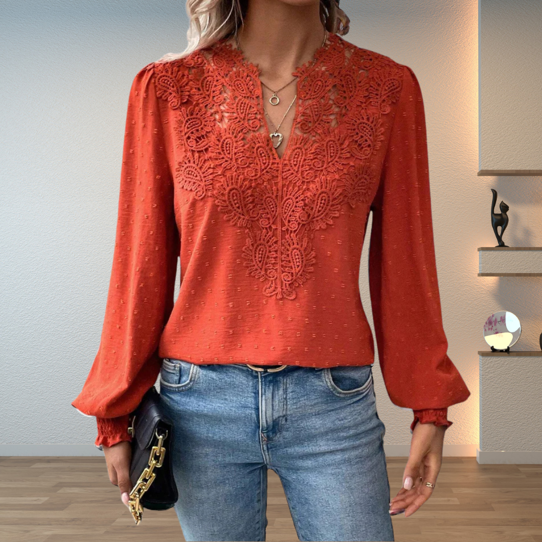 Nyra | Women's Lace Detail Long Sleeve Blouse