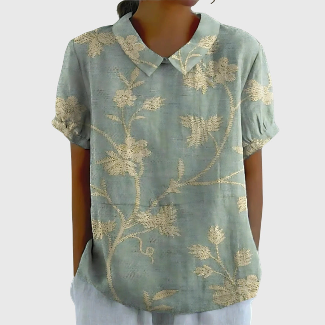 Zyelle | Women's Floral Print Short Sleeve Collared Blouse