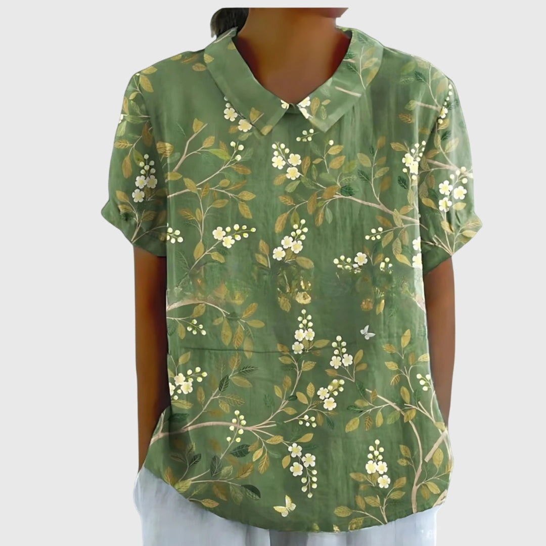 Zyelle | Women's Floral Print Short Sleeve Collared Blouse