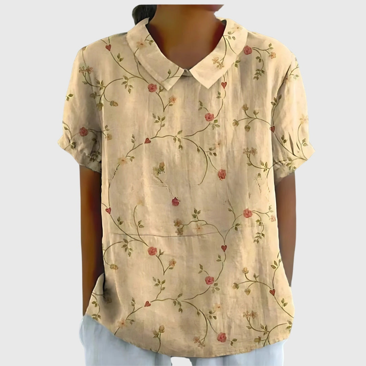 Zyelle | Women's Floral Print Short Sleeve Collared Blouse