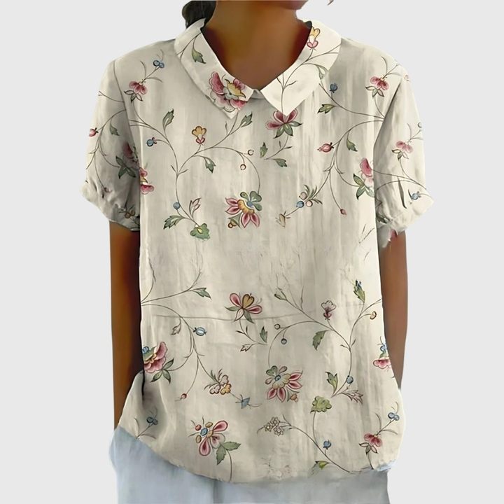 Zyelle | Women's Floral Print Short Sleeve Collared Blouse