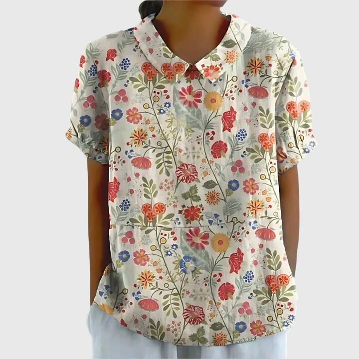 Zyelle | Women's Floral Print Short Sleeve Collared Blouse