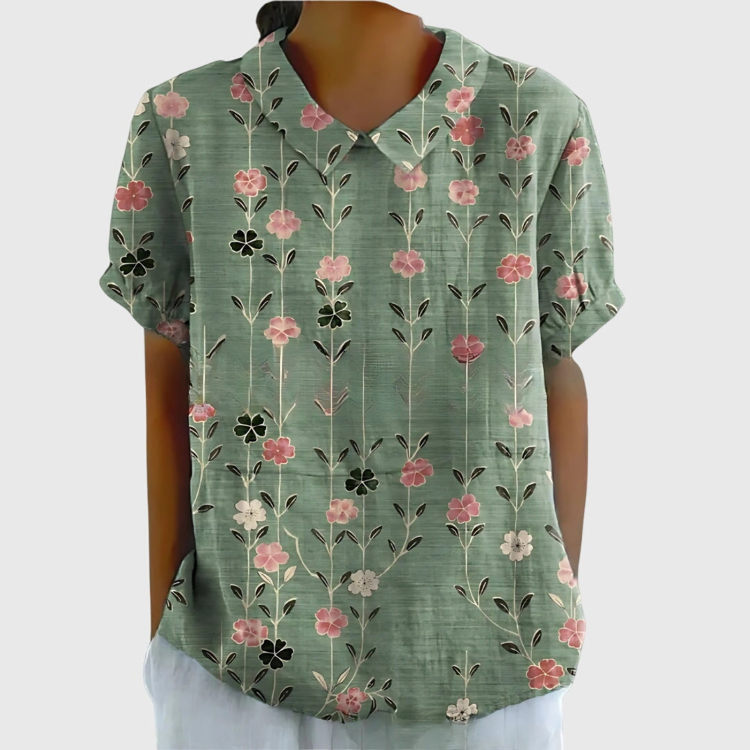 Zyelle | Women's Floral Print Short Sleeve Collared Blouse
