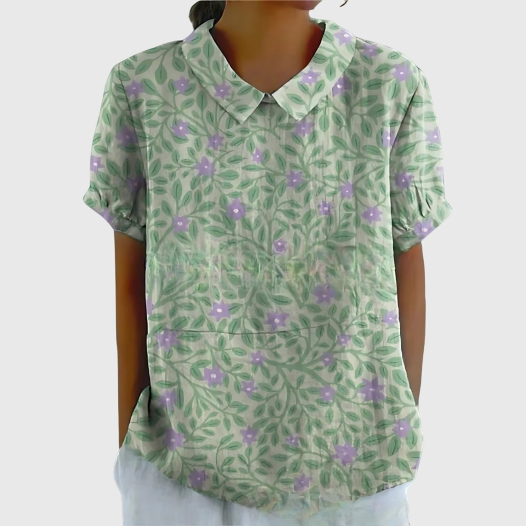 Zyelle | Women's Floral Print Short Sleeve Collared Blouse