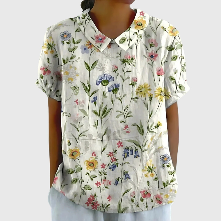 Zyelle | Women's Floral Print Short Sleeve Collared Blouse