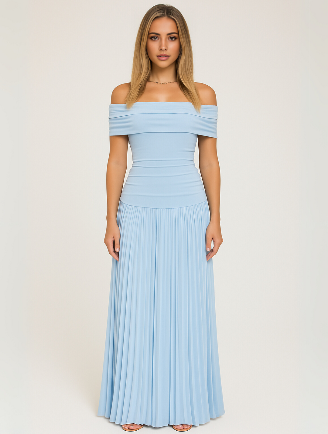 Leora | Women's Off Shoulder Pleated Maxi Wedding Guest Dress