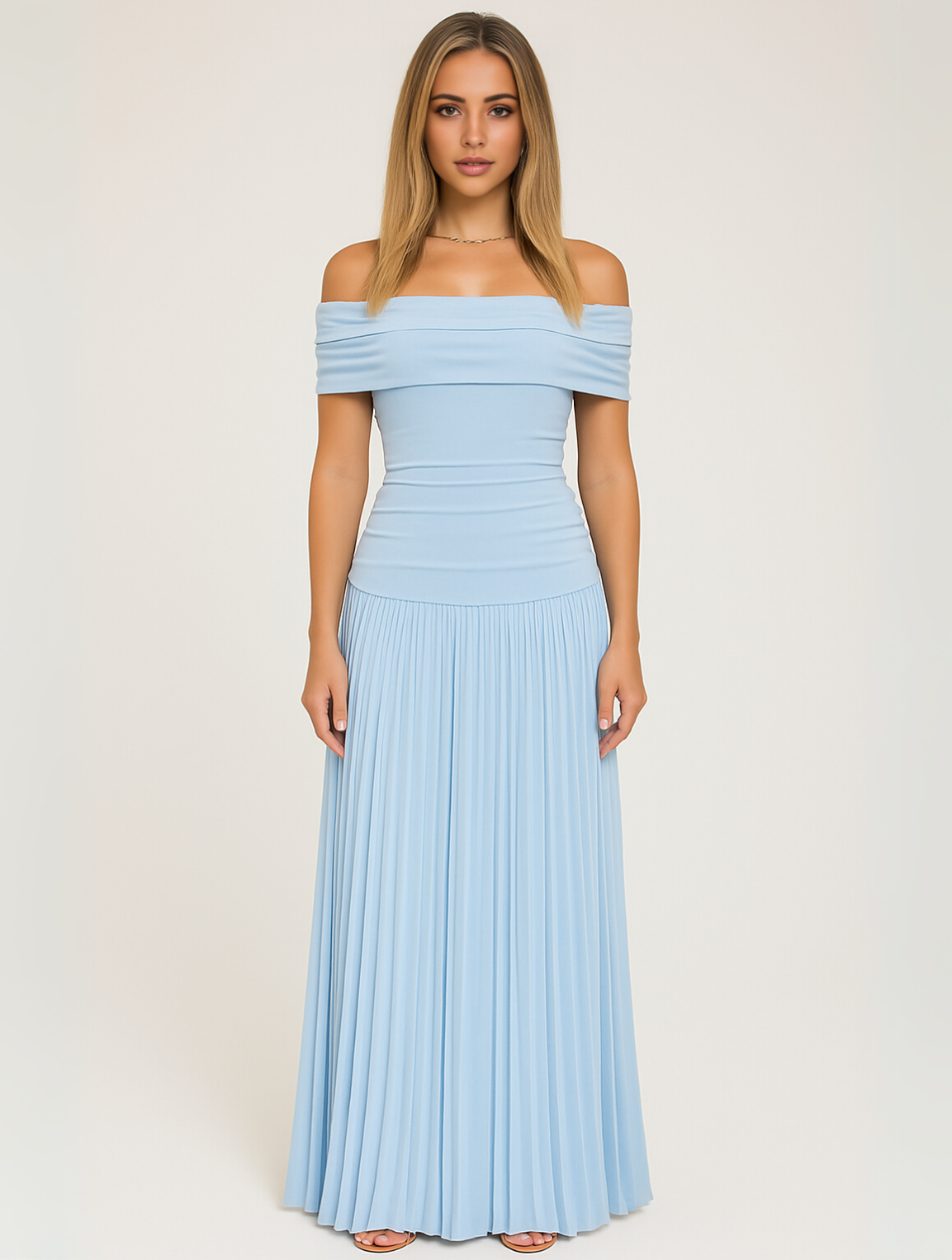 Leora | Women's Off Shoulder Pleated Maxi Wedding Guest Dress