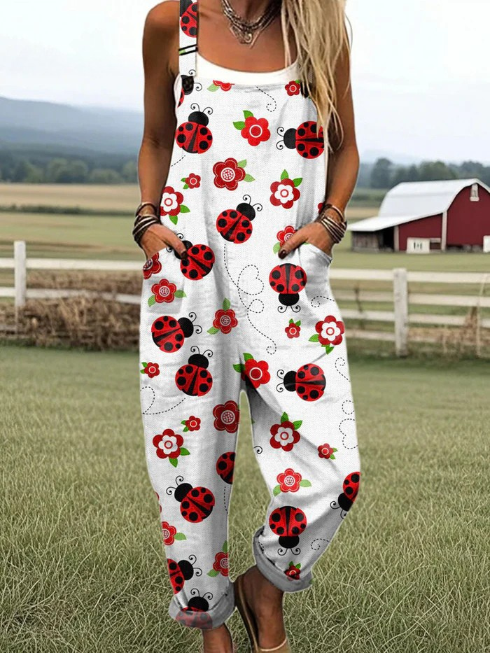 Delyth | Women's Ladybug Print Dungarees