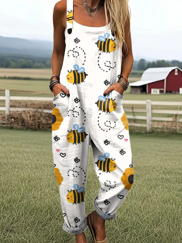 Nerys | Women's Novelty Bee Printed Dungarees