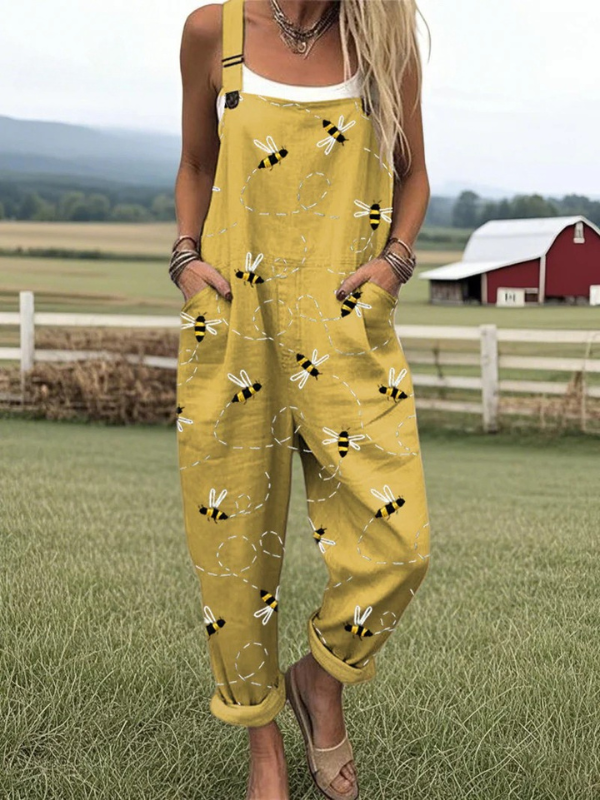 Mabel | Women's Honeybee Print Dungaree Jumpsuit