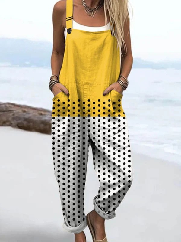 Selene | Women's Color-Block Polka Dot Dungarees