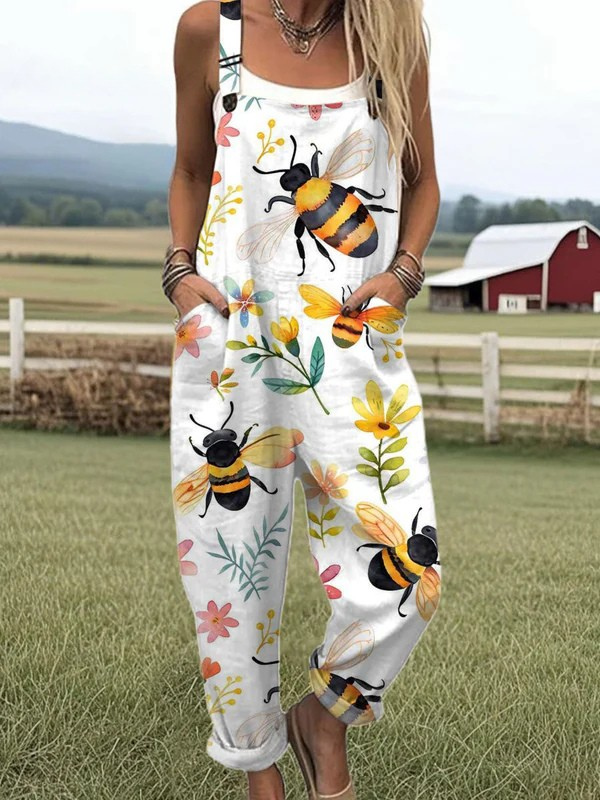 Klyra | Women's Bee Botanical Printed Dungarees