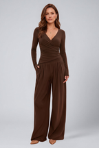 Cyrisse | Women's Wrap Top and Wide Leg Pants Lounge Set