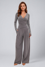 Cyrisse | Women's Wrap Top and Wide Leg Pants Lounge Set