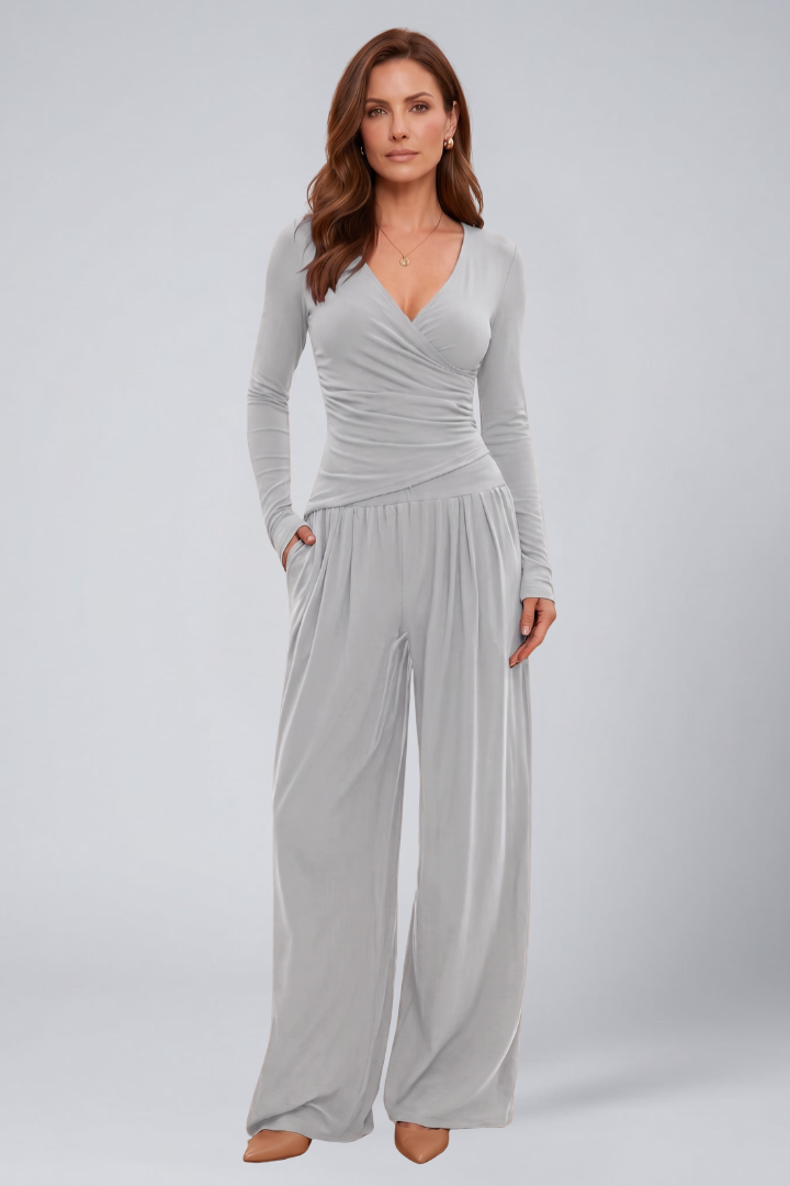 Cyrisse | Women's Wrap Top and Wide Leg Pants Lounge Set