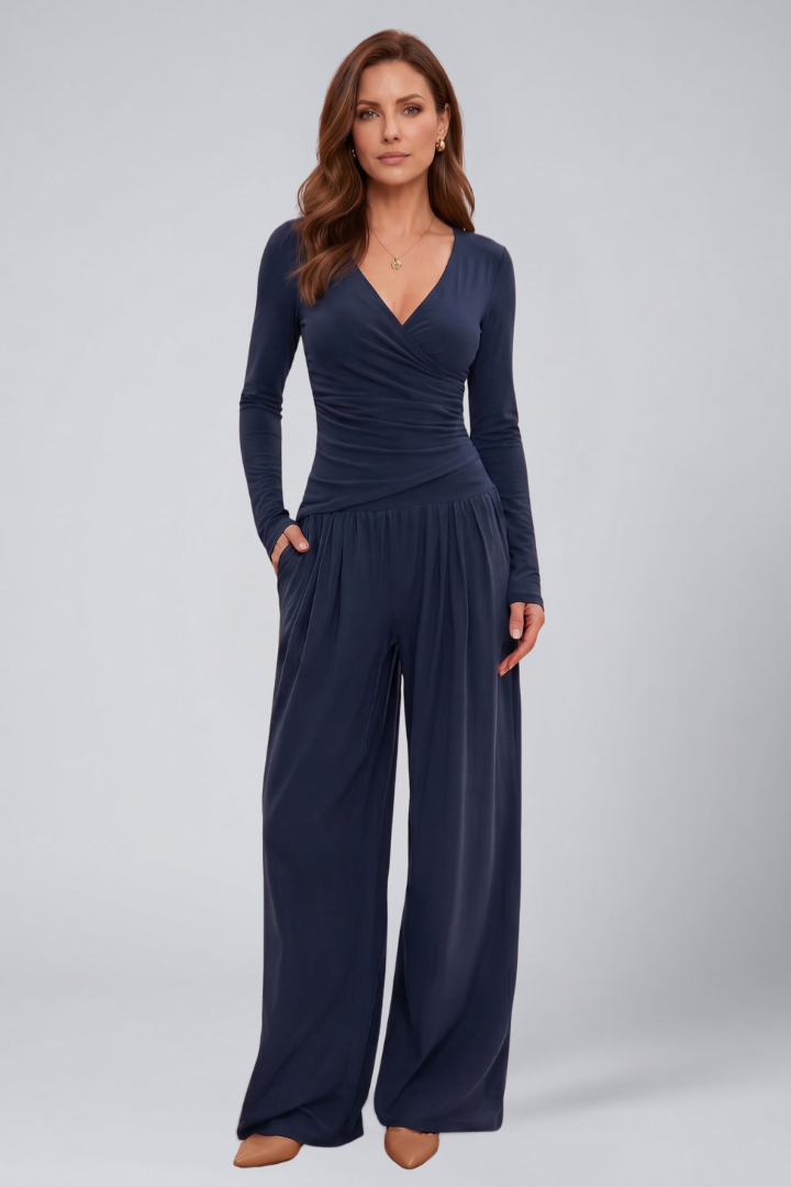Cyrisse | Women's Wrap Top and Wide Leg Pants Lounge Set