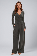 Cyrisse | Women's Wrap Top and Wide Leg Pants Lounge Set