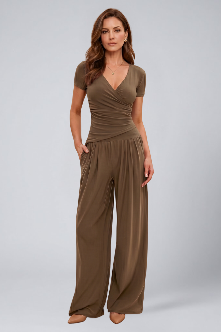 Cyrisse | Women's Wrap Top and Wide Leg Pants Lounge Set
