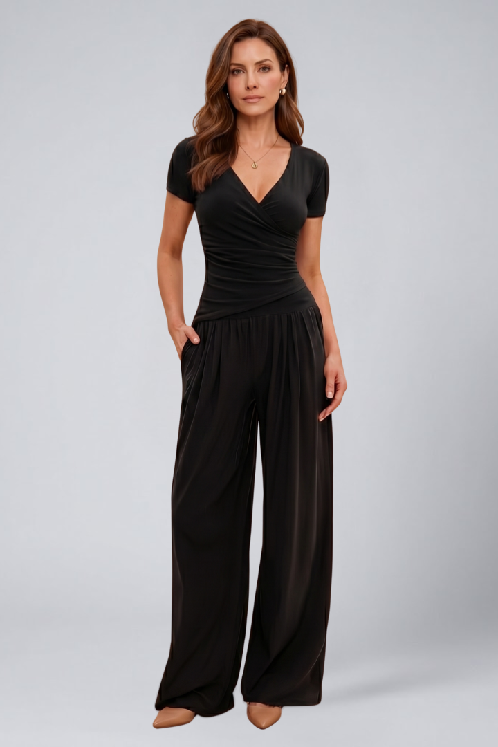 Cyrisse | Women's Wrap Top and Wide Leg Pants Lounge Set