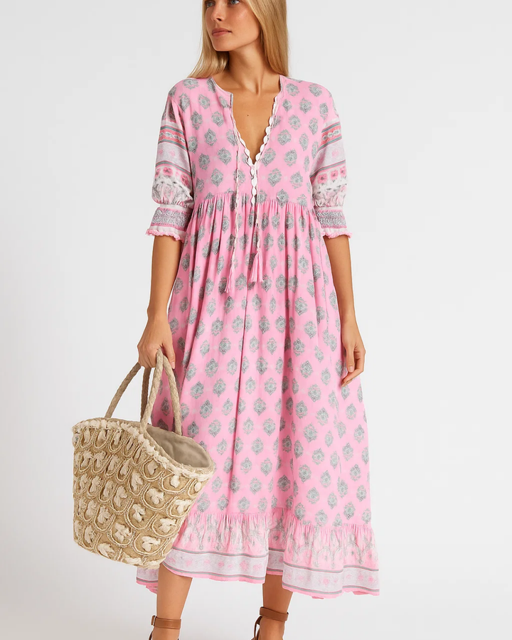 Grace & Jess | Boho-Style V-Neck Floral Dress