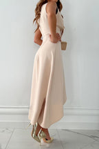 Vaedra | Women's Elegant V-Neck Wrap Asymmetric Midi Dress