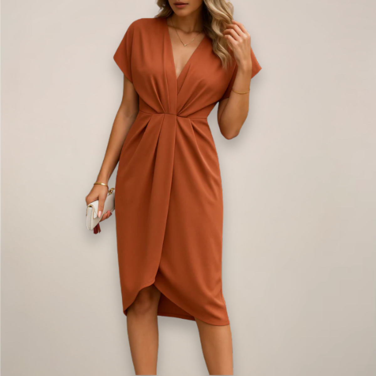 Goldie | Women's V Neck Wrap Midi Dress