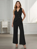 Cordelia | Women's Sleeveless Vest & Wide Leg Trousers Set