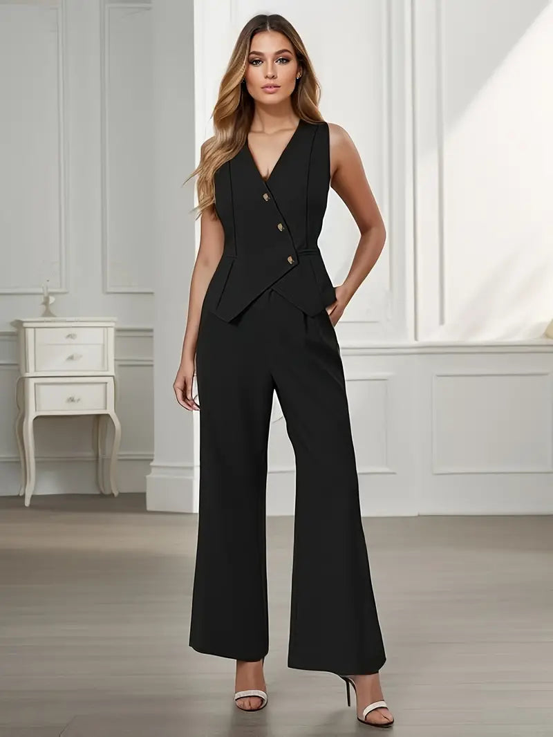Cordelia | Women's Sleeveless Vest & Wide Leg Trousers Set