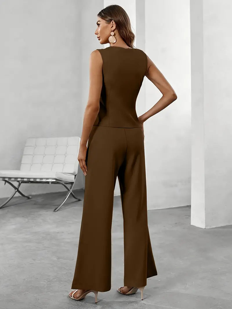 Cordelia | Women's Sleeveless Vest & Wide Leg Trousers Set
