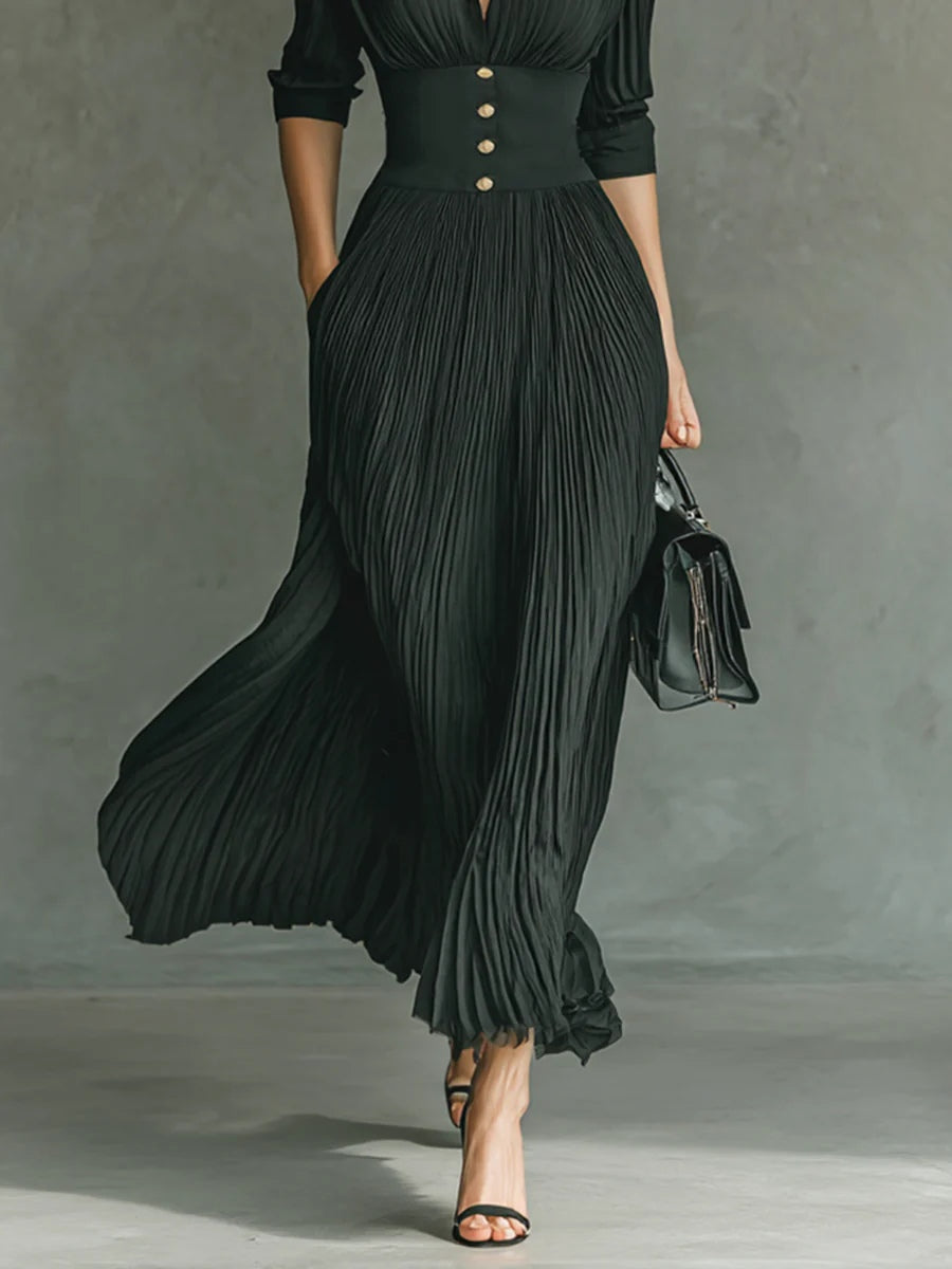 Hestia | Women's Pleated Waist Maxi Dress