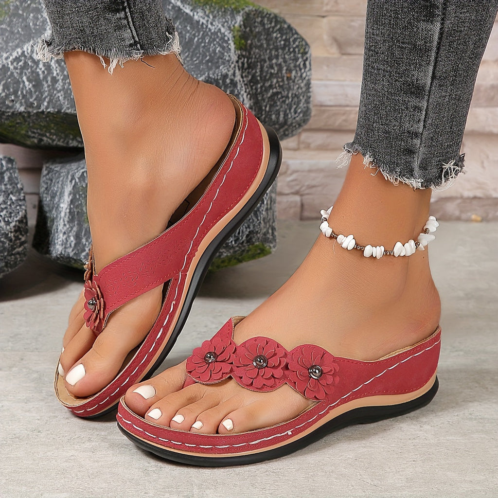 Oleander | Women's Floral Embellished Thong Wedge Sandals