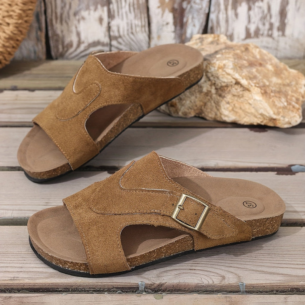 Callista | Women's Suede Slide Sandals with Buckle Detail