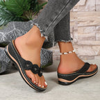 Oleander | Women's Floral Embellished Thong Wedge Sandals