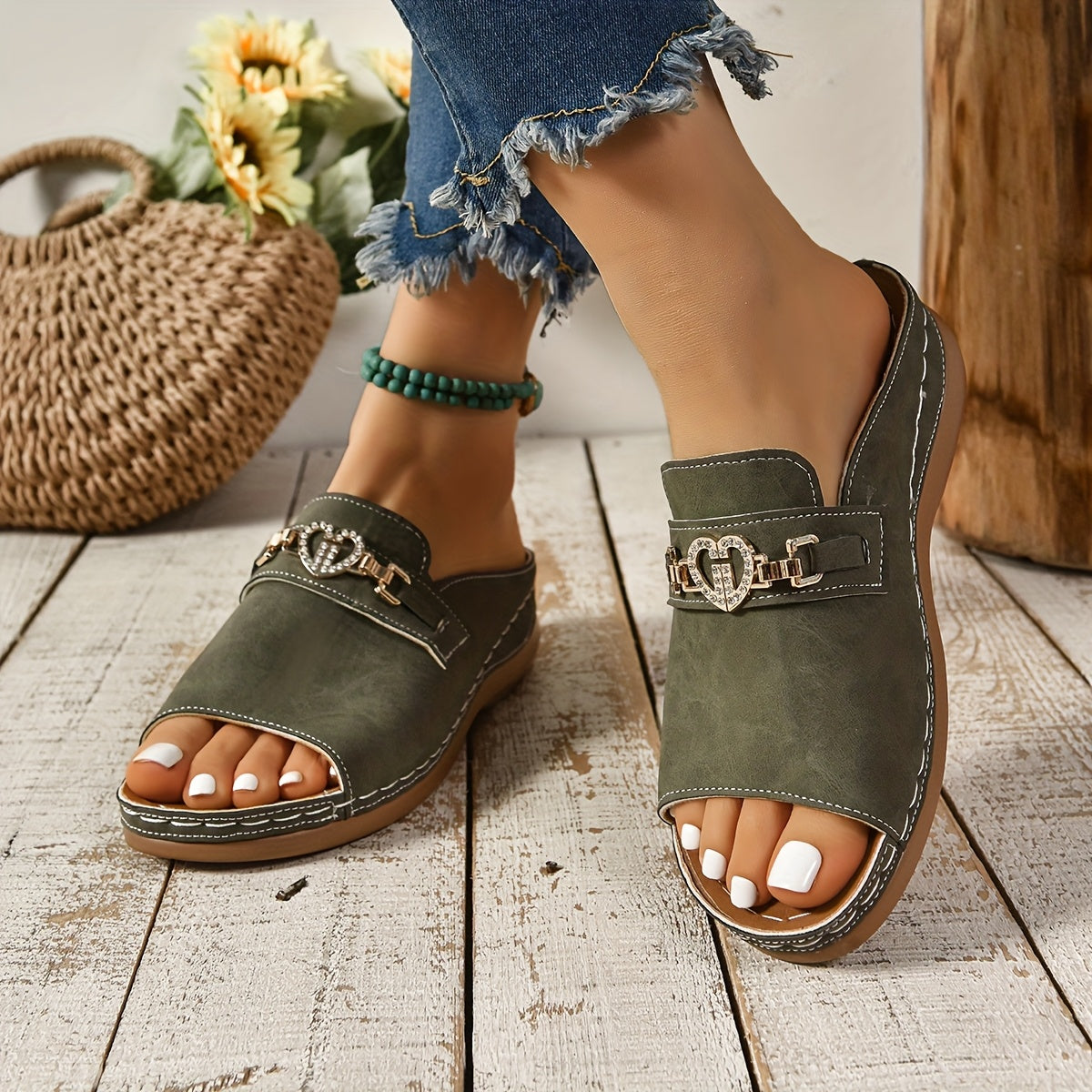 Nile | Women's Embellished Slip-On Flat Slide Sandals