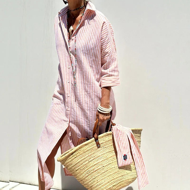 Skye | Women's Elegant Striped Shirt Midi Dress