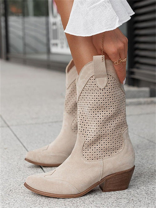 Abigail | Women's Perforated Western Cowboy Ankle Boots