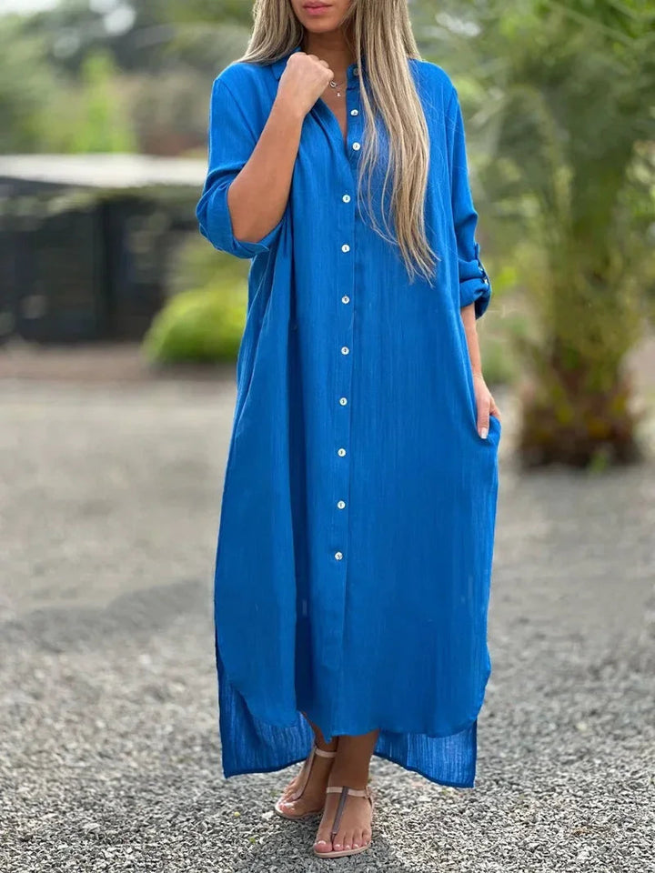 Daisy | Women's Casual Linen Button-Down Shirt Maxi Dress