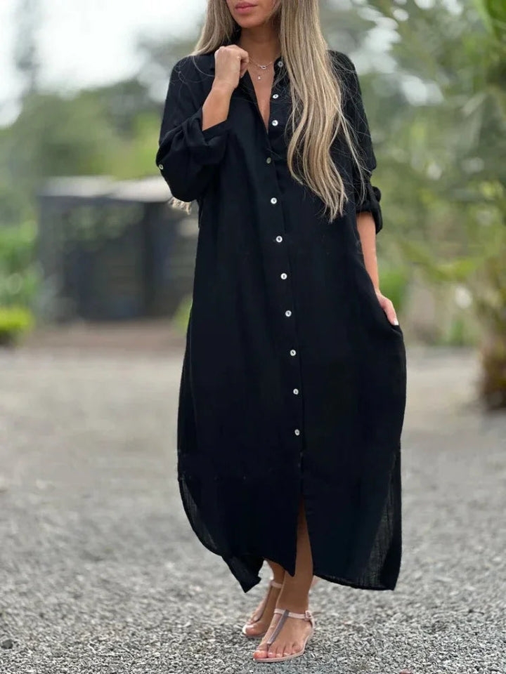 Daisy | Women's Casual Linen Button-Down Shirt Maxi Dress