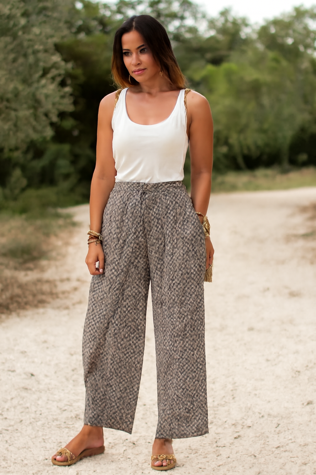 Amoret | Women's Printed Wide Leg Trousers