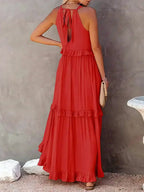 Ferris | Women's Sleeveless Halter Neck Tiered Maxi Dress