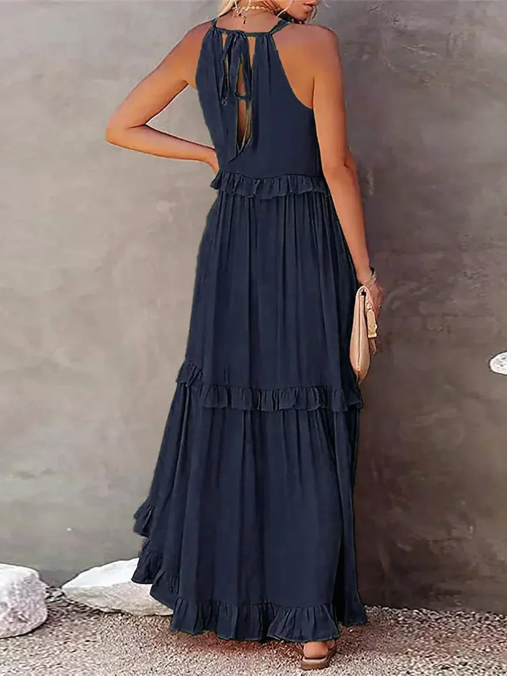 Ferris | Women's Sleeveless Halter Neck Tiered Maxi Dress