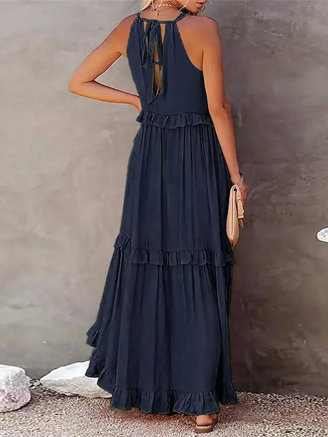 Ferris | Women's Sleeveless Halter Neck Tiered Maxi Dress