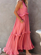 Ferris | Women's Sleeveless Halter Neck Tiered Maxi Dress