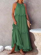 Ferris | Women's Sleeveless Halter Neck Tiered Maxi Dress